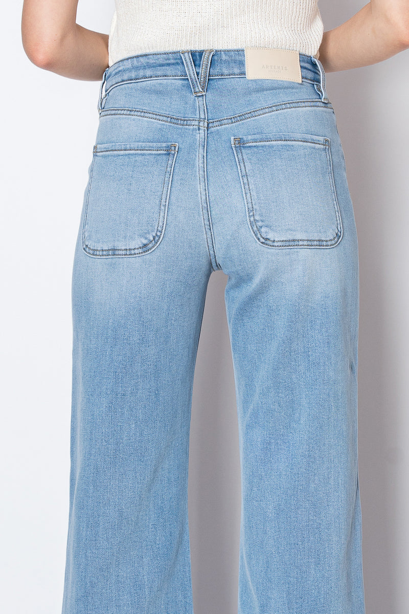 The Noemi Jean - Eco Friendly Front Pocket Detail High Rise Flare by Artemis Vintage