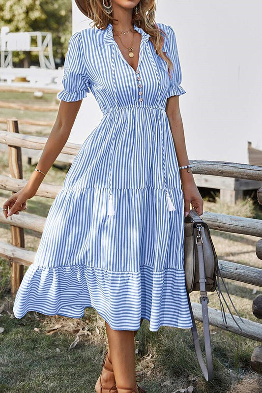 Striped Flared Midi Dress