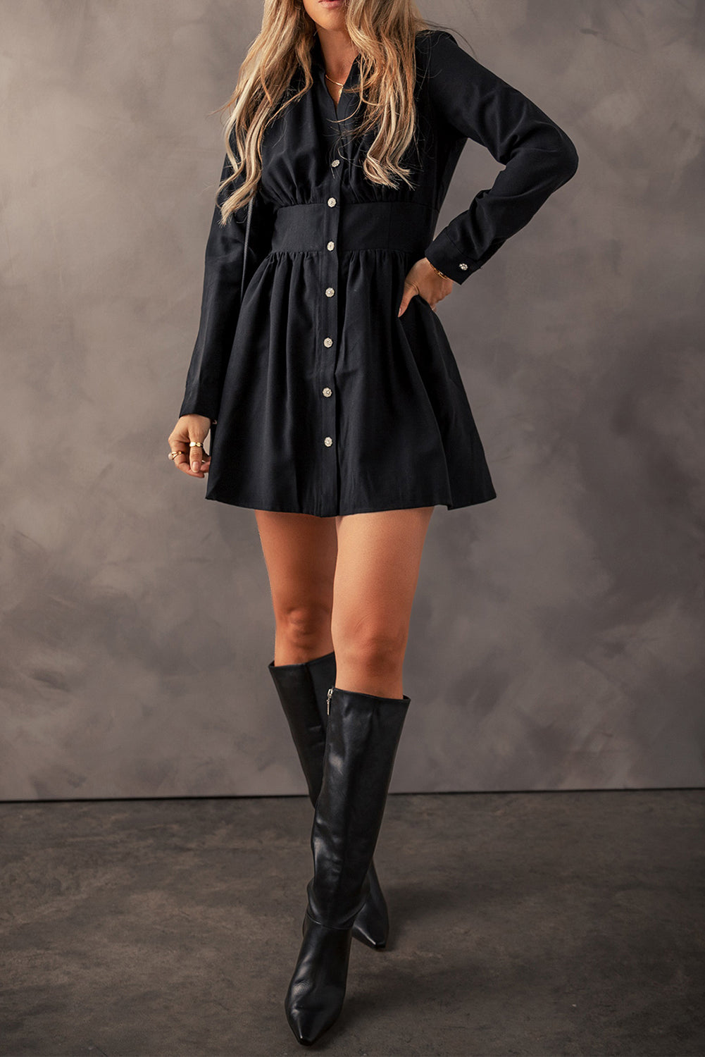 Cinched Waist Mini Shirt Dress