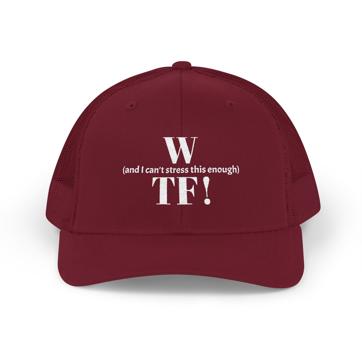 WTF Embroidered Snapback Trucker Cap - white font in multiple colors