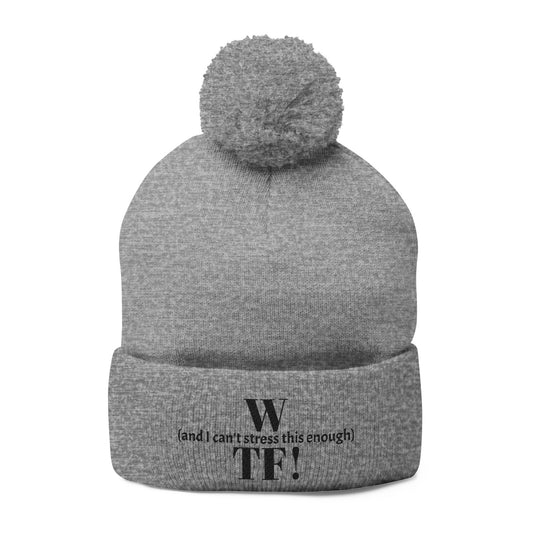 WTF Pom-Pom Knit Cap (Embroidery) - black font in multiple colors