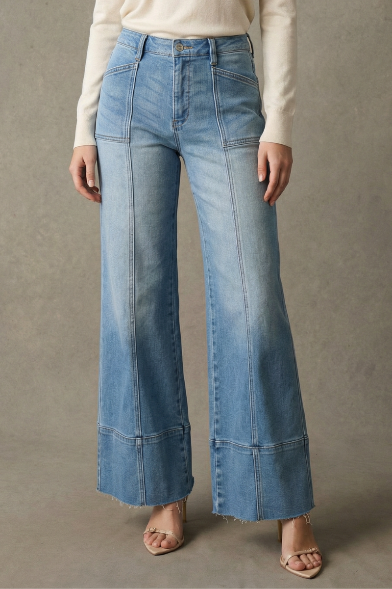 The Aurora Jean - Eco Friendly Fabric Slim Palazzo Jeans (Medium Wash) with Tummy Control by Artemis Vintage