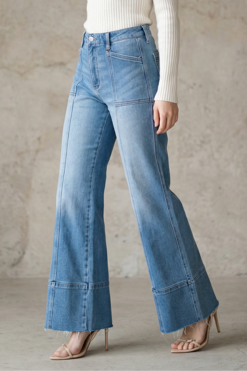The Aurora Jean - Eco Friendly Fabric Slim Palazzo Jeans (Medium Wash) with Tummy Control by Artemis Vintage