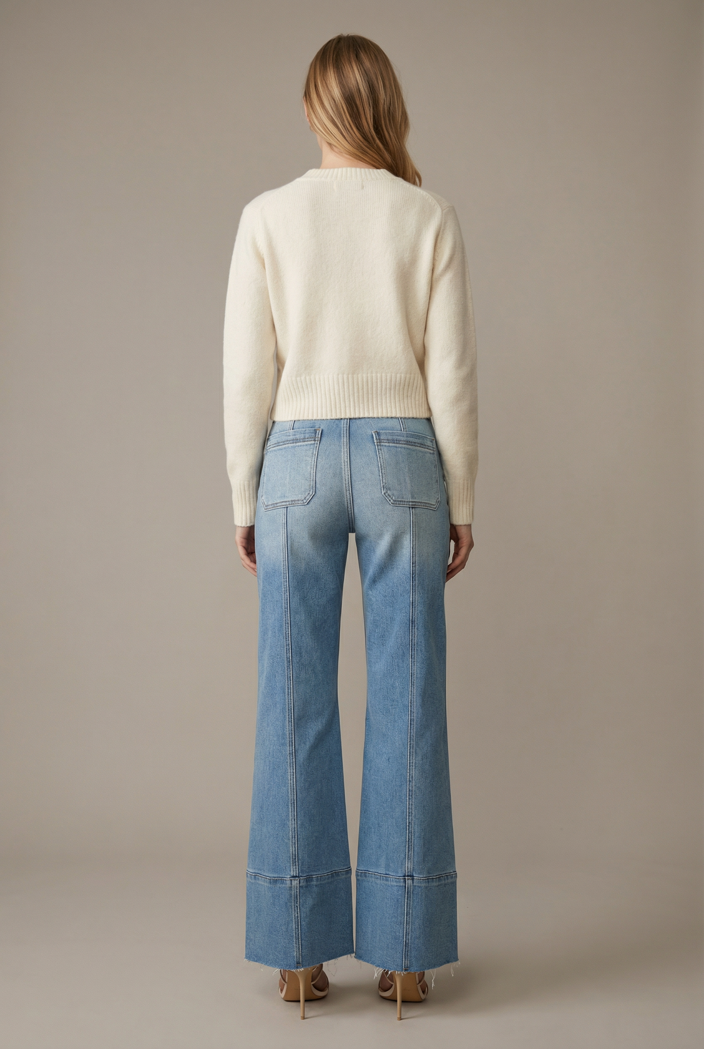 The Aurora Jean - Eco Friendly Fabric Slim Palazzo Jeans (Medium Wash) with Tummy Control by Artemis Vintage