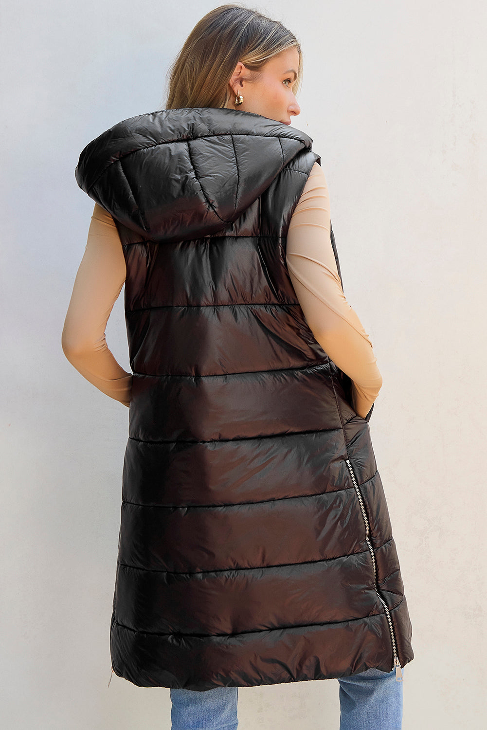 Hooded Long Quilted Vest