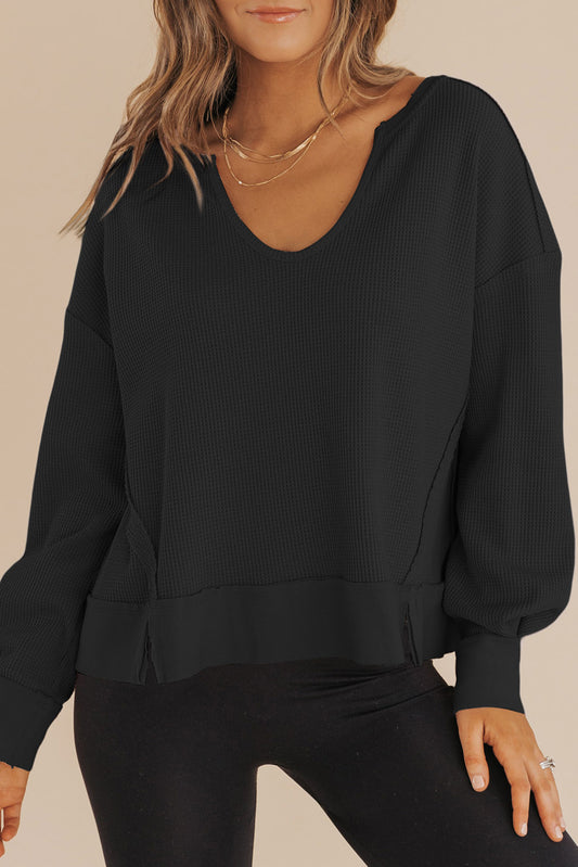 Waffle Knit Drop Shoulder Sweatshirt