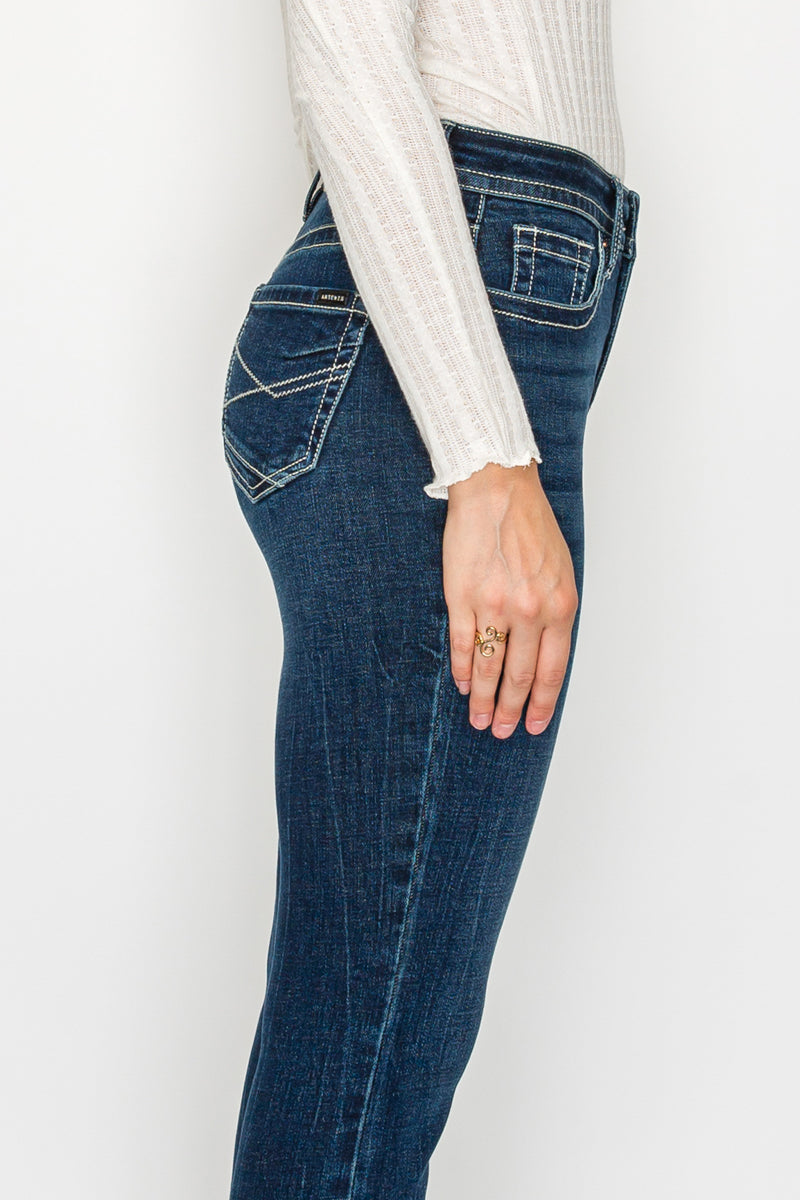 The Stevie Jean -  High Rise Slim Flare with Tummy Control by Artemis Vintage  (Dark Wash)