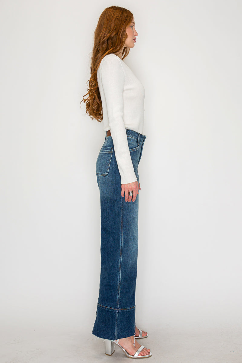 The Aurora Jean - Eco Friendly Fabric Slim Palazzo Jeans (Dark Wash) with Tummy Control by Artemis Vintage