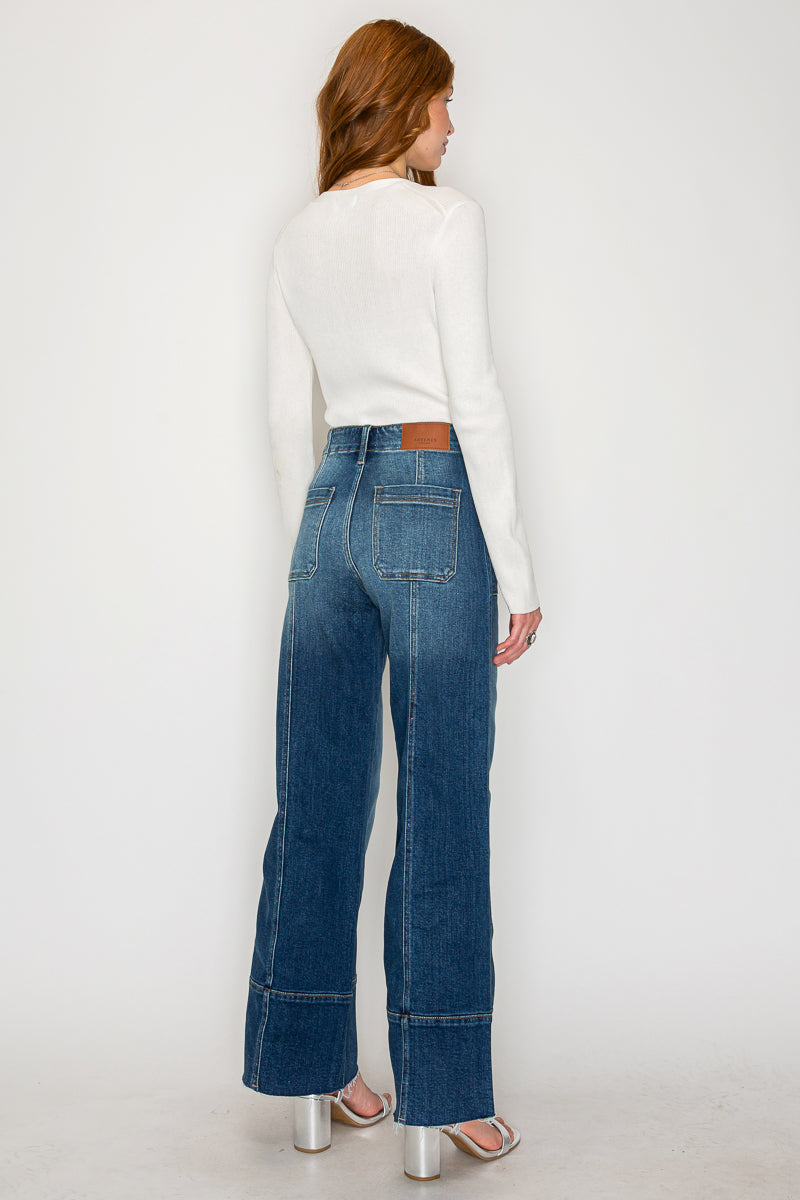 The Aurora Jean - Eco Friendly Fabric Slim Palazzo Jeans (Dark Wash) with Tummy Control by Artemis Vintage