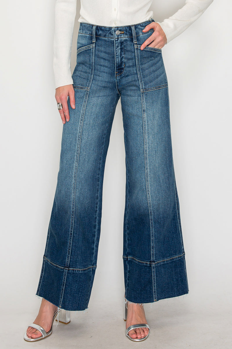 The Aurora Jean - Eco Friendly Fabric Slim Palazzo Jeans (Dark Wash) with Tummy Control by Artemis Vintage