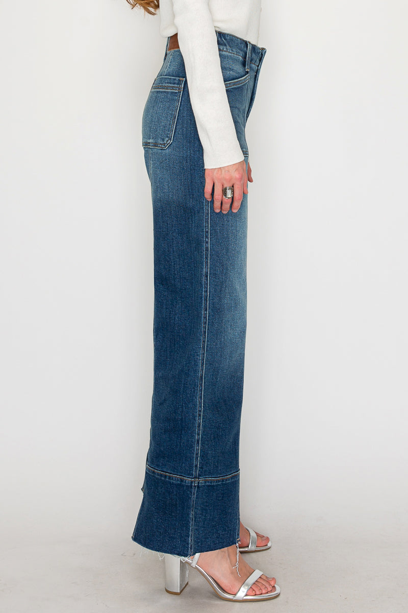 The Aurora Jean - Eco Friendly Fabric Slim Palazzo Jeans (Dark Wash) with Tummy Control by Artemis Vintage