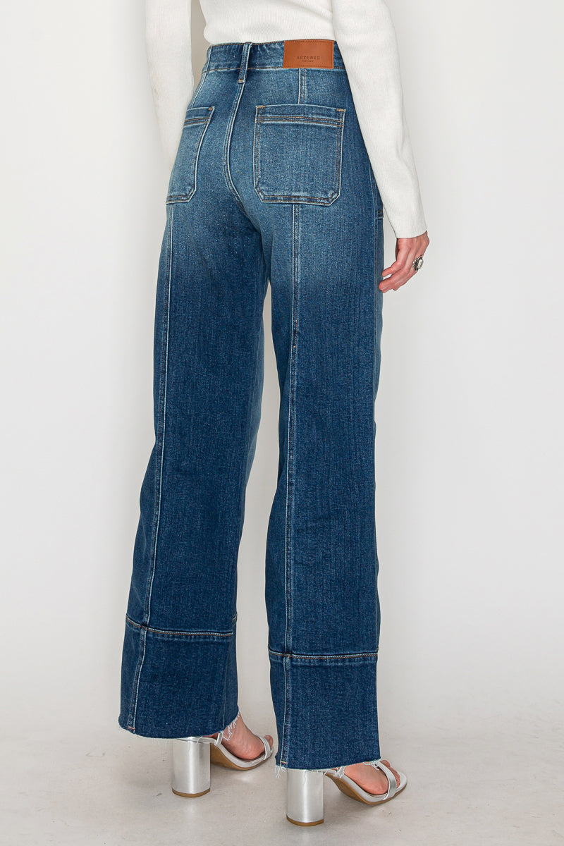 The Aurora Jean - Eco Friendly Fabric Slim Palazzo Jeans (Dark Wash) with Tummy Control by Artemis Vintage