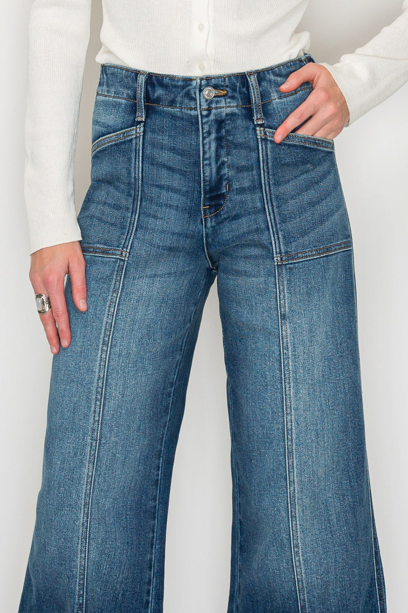 The Aurora Jean - Eco Friendly Fabric Slim Palazzo Jeans (Dark Wash) with Tummy Control by Artemis Vintage