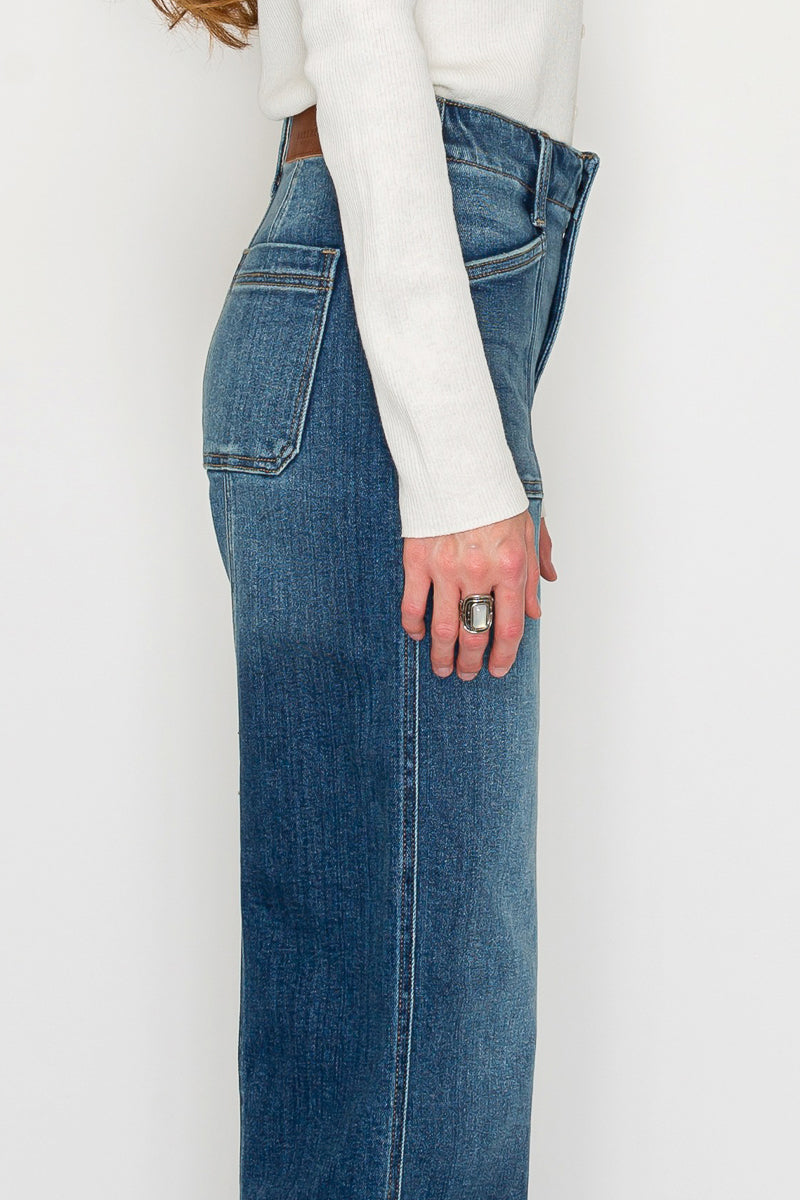 The Aurora Jean - Eco Friendly Fabric Slim Palazzo Jeans (Dark Wash) with Tummy Control by Artemis Vintage
