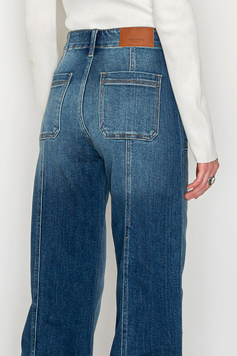 The Aurora Jean - Eco Friendly Fabric Slim Palazzo Jeans (Dark Wash) with Tummy Control by Artemis Vintage