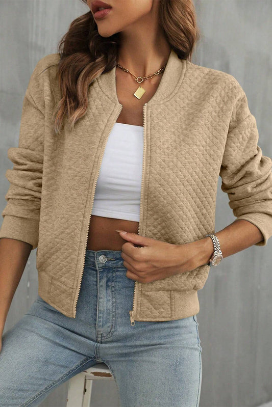 Textured Baseball Collar Jacket