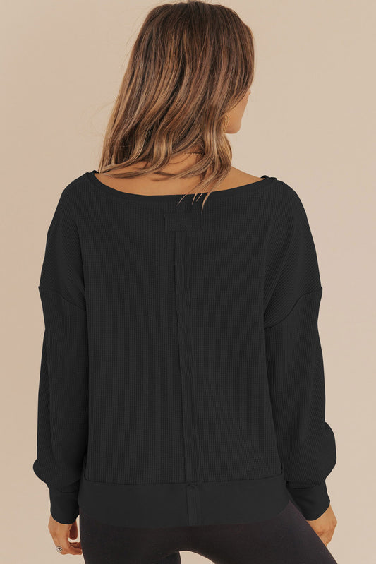 Waffle Knit Drop Shoulder Sweatshirt