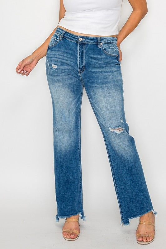 The Val Jean - Mid Rise Raw Hem Distressed Straight by bytos