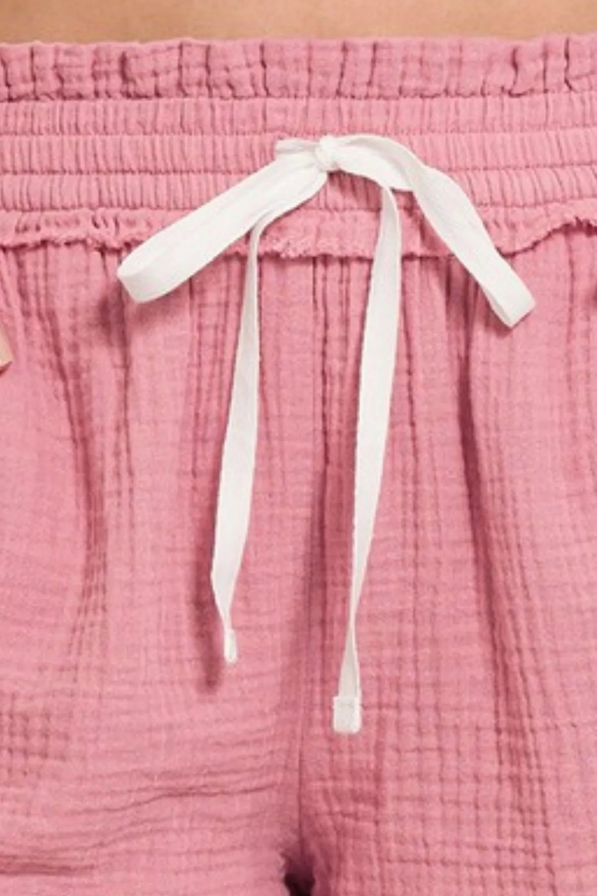 Zenana Double Gauze Elasticband Drawstring Waist Shorts-2