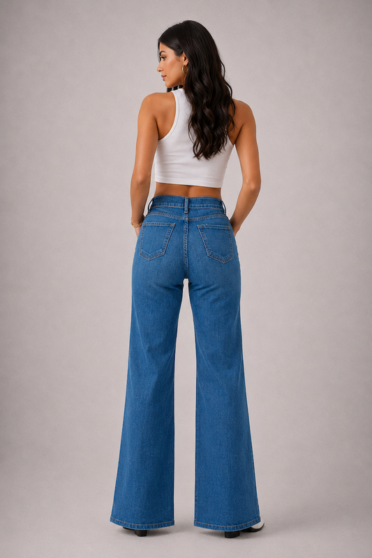 The Westside Icon Jean (33") - High Rise Wide Leg in medium dark wash by GJG Denim