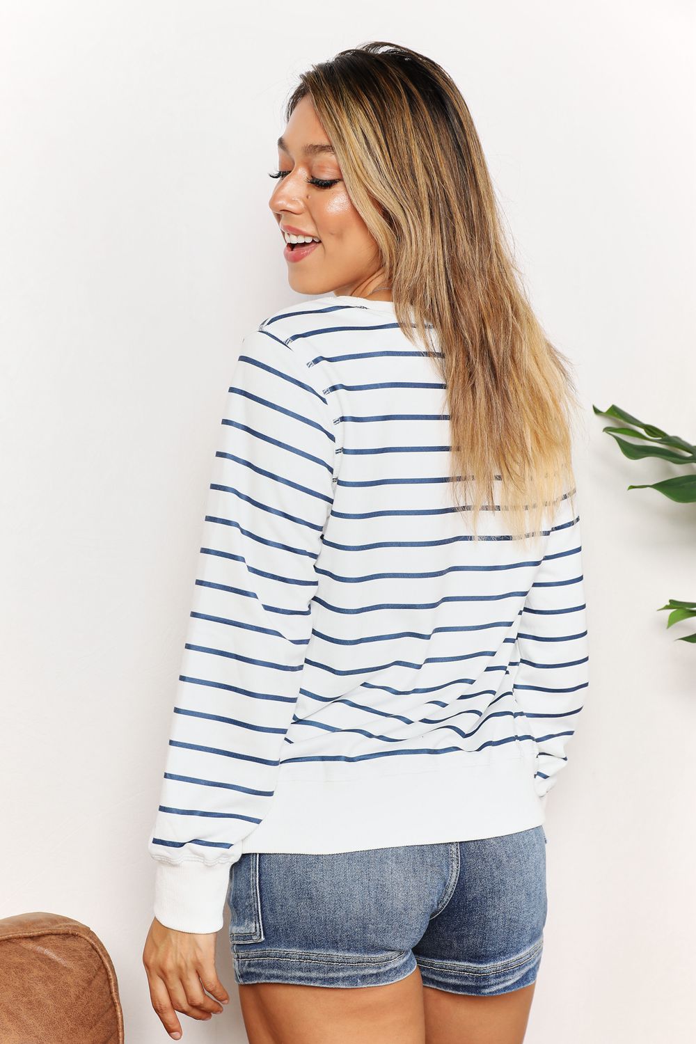 Double Take Striped Crewneck Sweatshirt