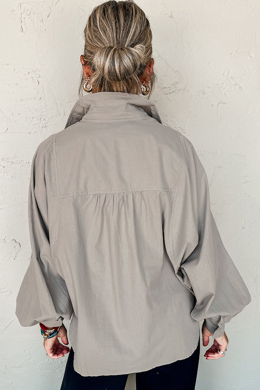 Side Slits Loose Fit Button Down Shirt