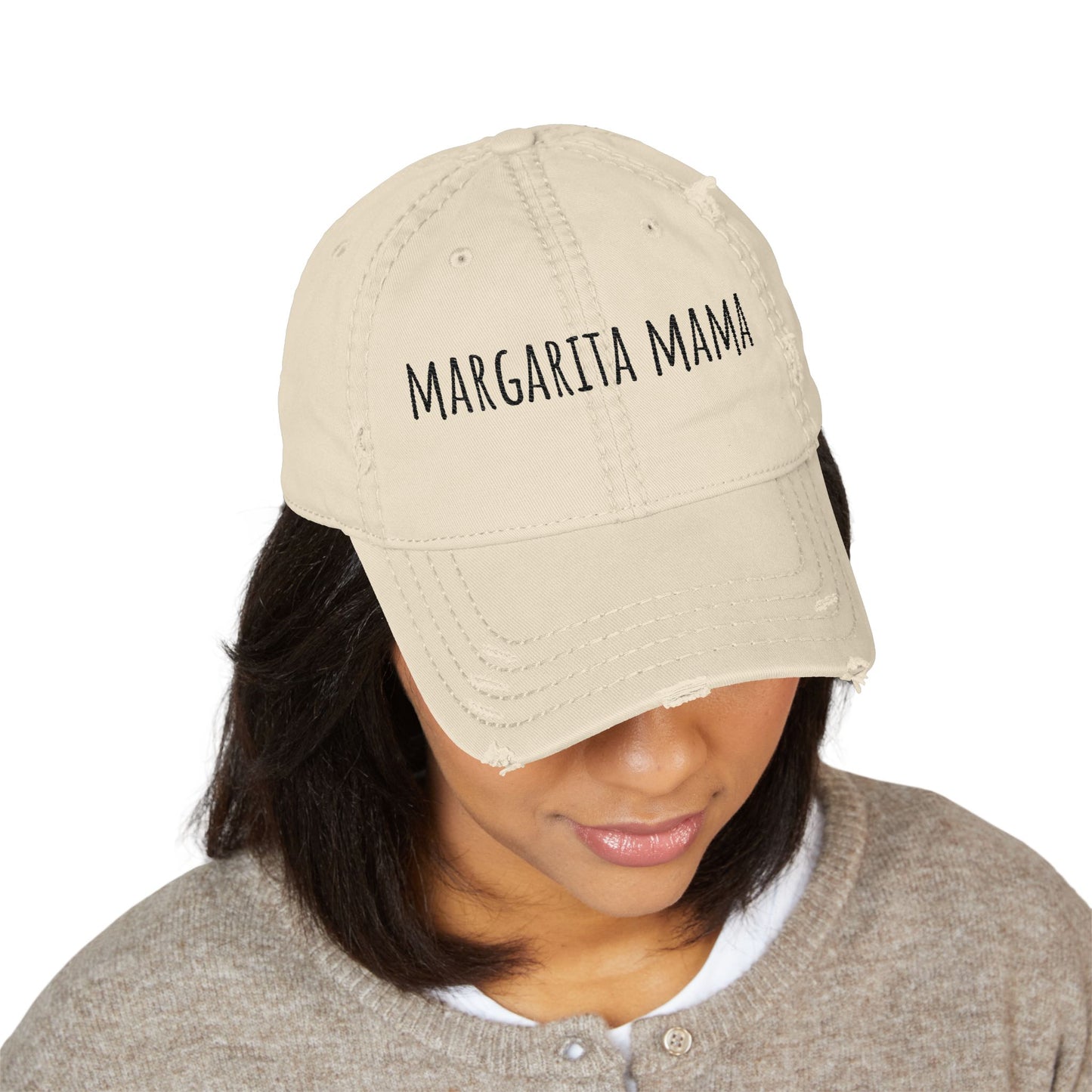 Margarita Mama Distressed Embroidered Cap - black font