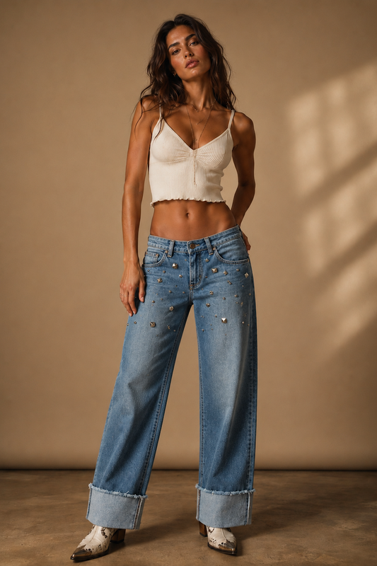 The Collette Jean - Silver Static Low Rise Cuffed in Medium Wash by GJG Denim