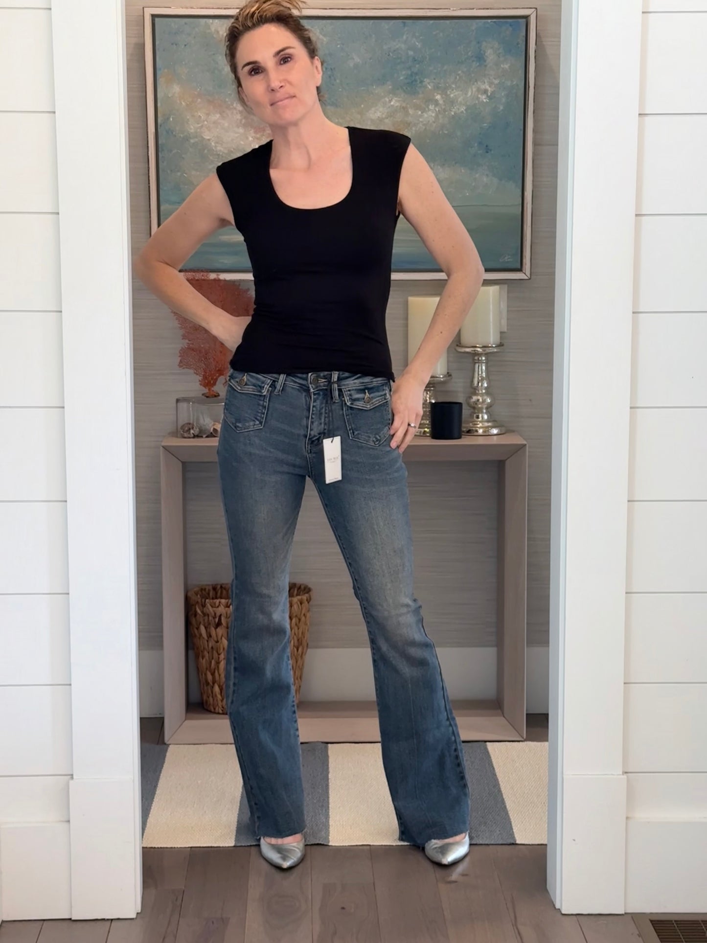 The Avia Jean - Mid Rise Flare with Front Flap Pockets by Judy Blue
