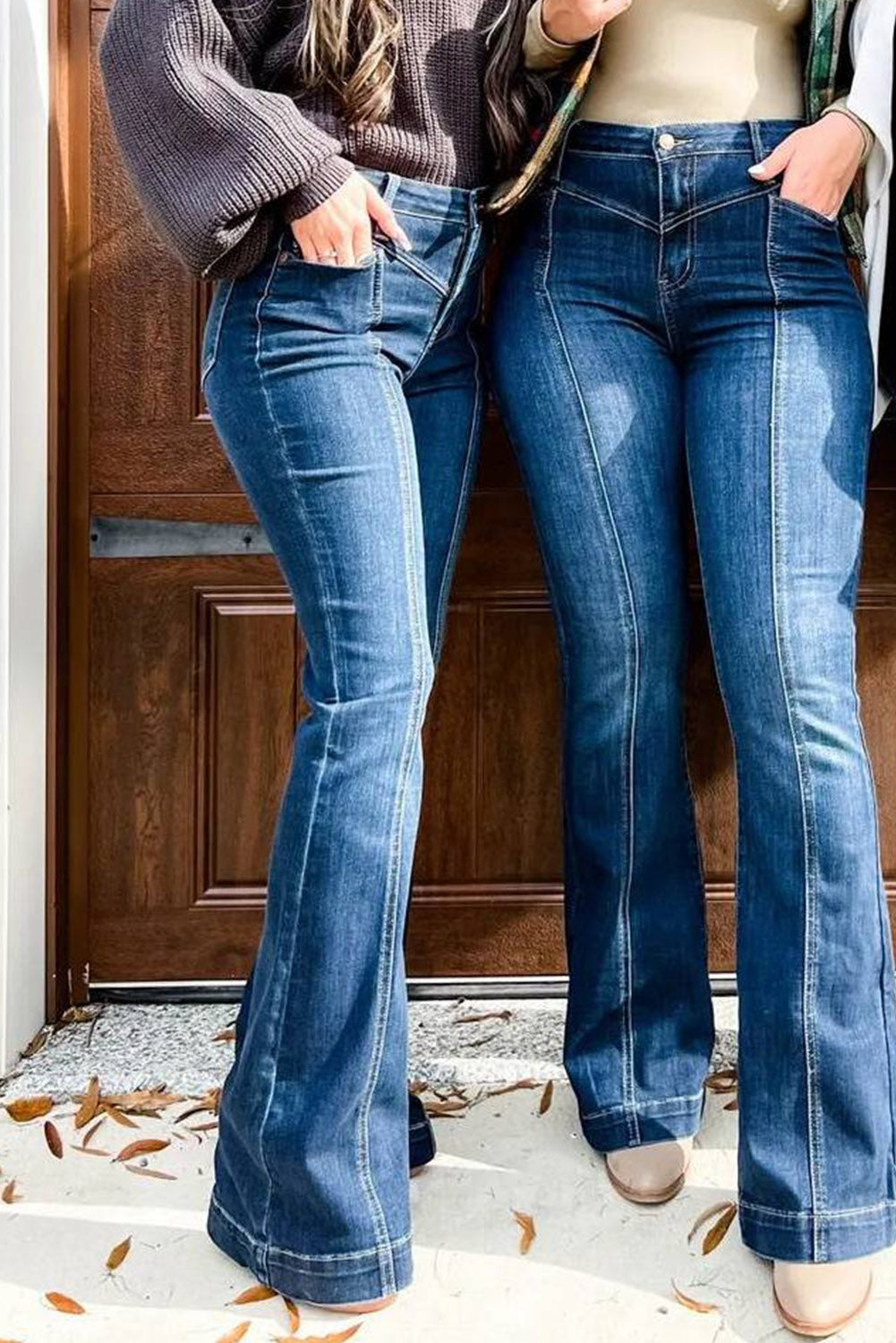 Seam Stitching Pocket Flare Jeans