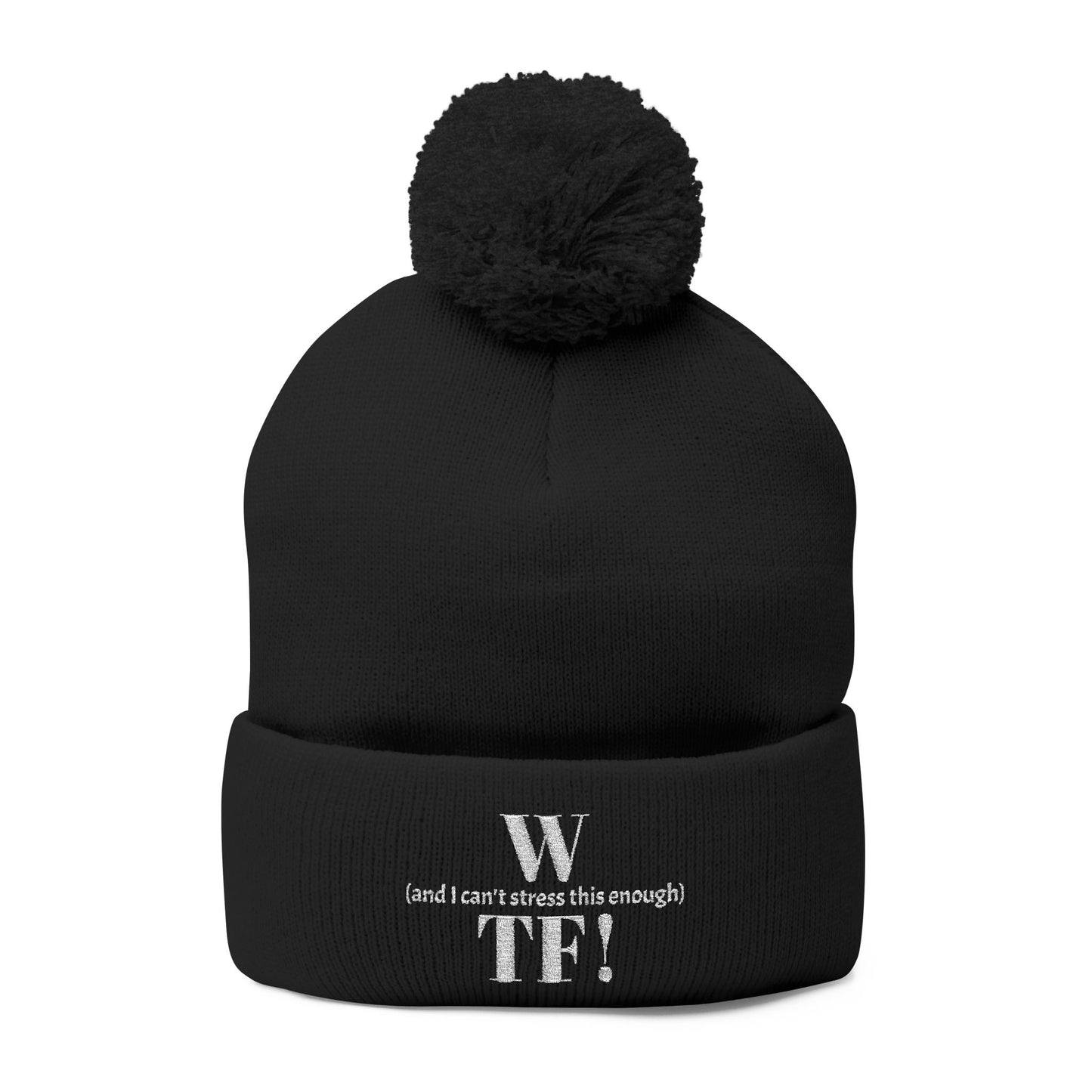 WTF Pom-Pom Knit Cap (Embroidery) - white font in multiple colors