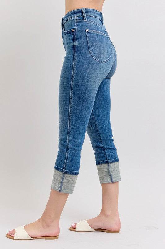 The Naomi Jean - Skinny Cuff Capris Jeans by Judy Blue