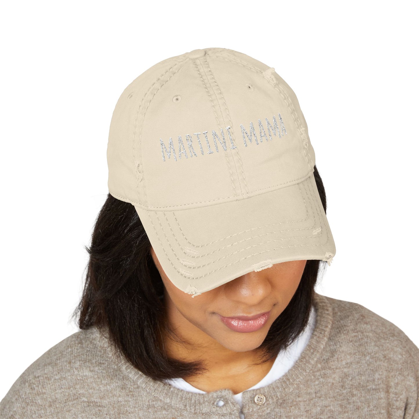 Martini Mama Distressed Embroidered Cap - white font in multiple colors