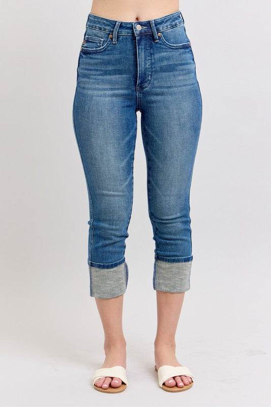 The Naomi Jean - Skinny Cuff Capris Jeans by Judy Blue