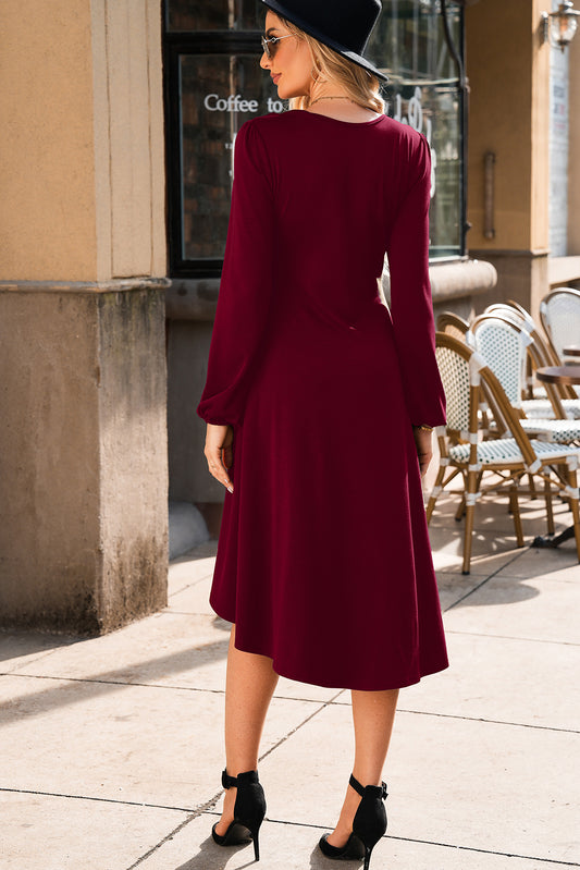 Ruched Long Sleeve Midi Dress in multiple colors