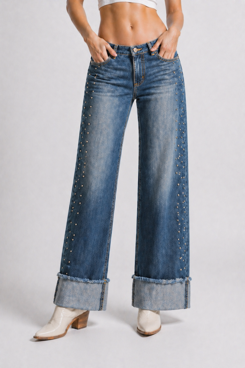 The Venta Jean - Low Rise Stud Cuffed by GJG Denim