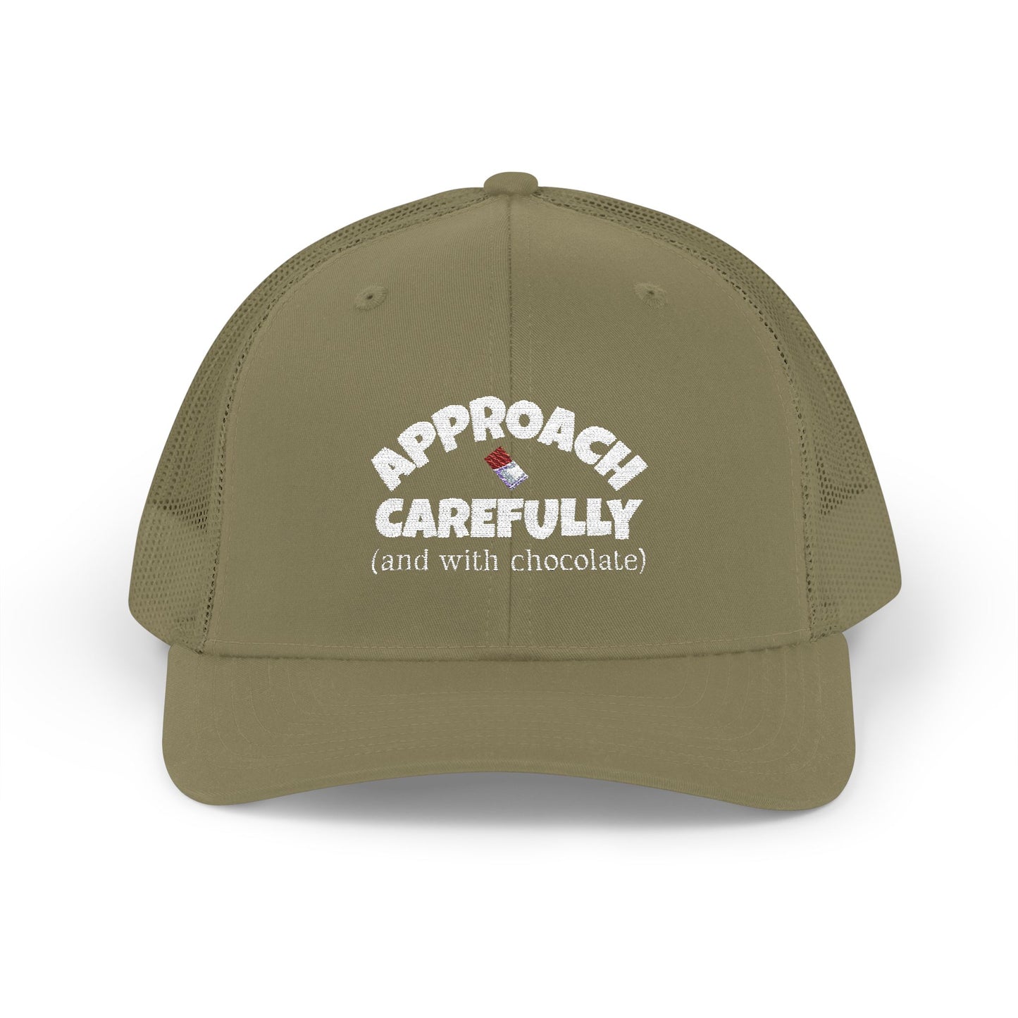 Approach with Chocolate Embroidered Snapback Trucker Cap - white font in multiple colors