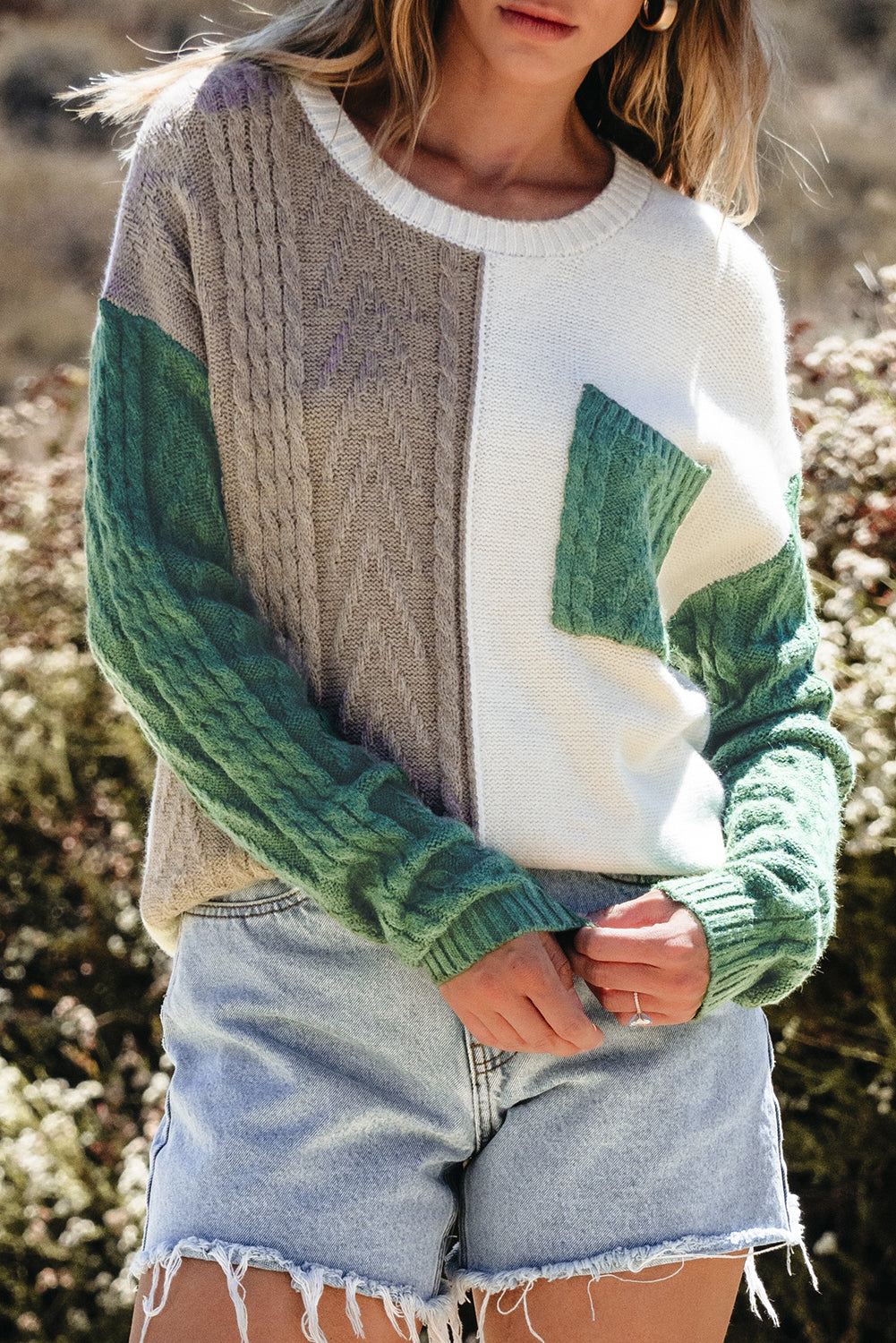Evelyn Patched Drop Shoulder Sweater in multiple colors