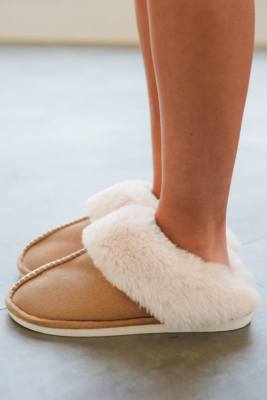 Camel Plush Suede Winter Slippers