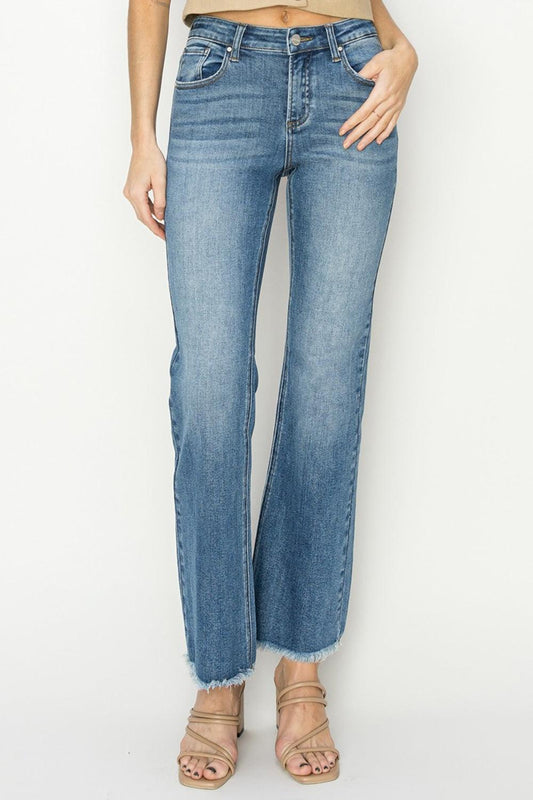 RISEN Mid-Rise Frayed Hem Bootcut Jeans-0