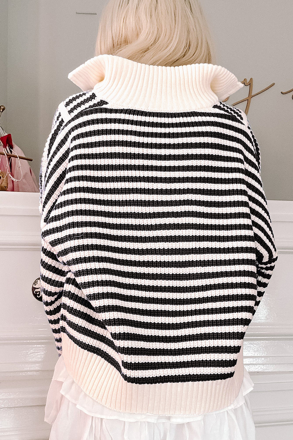 Striped 3/4 Zip Collared Sweater