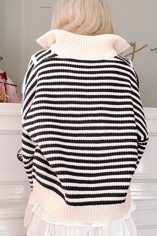 Striped 3/4 Zip Collared Sweater