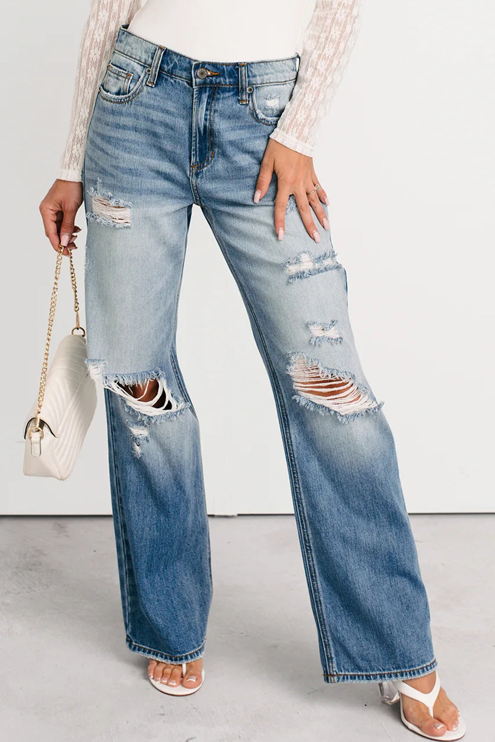 The Romy Jean - Mid Rise Distressed Straight Leg by Myosotis