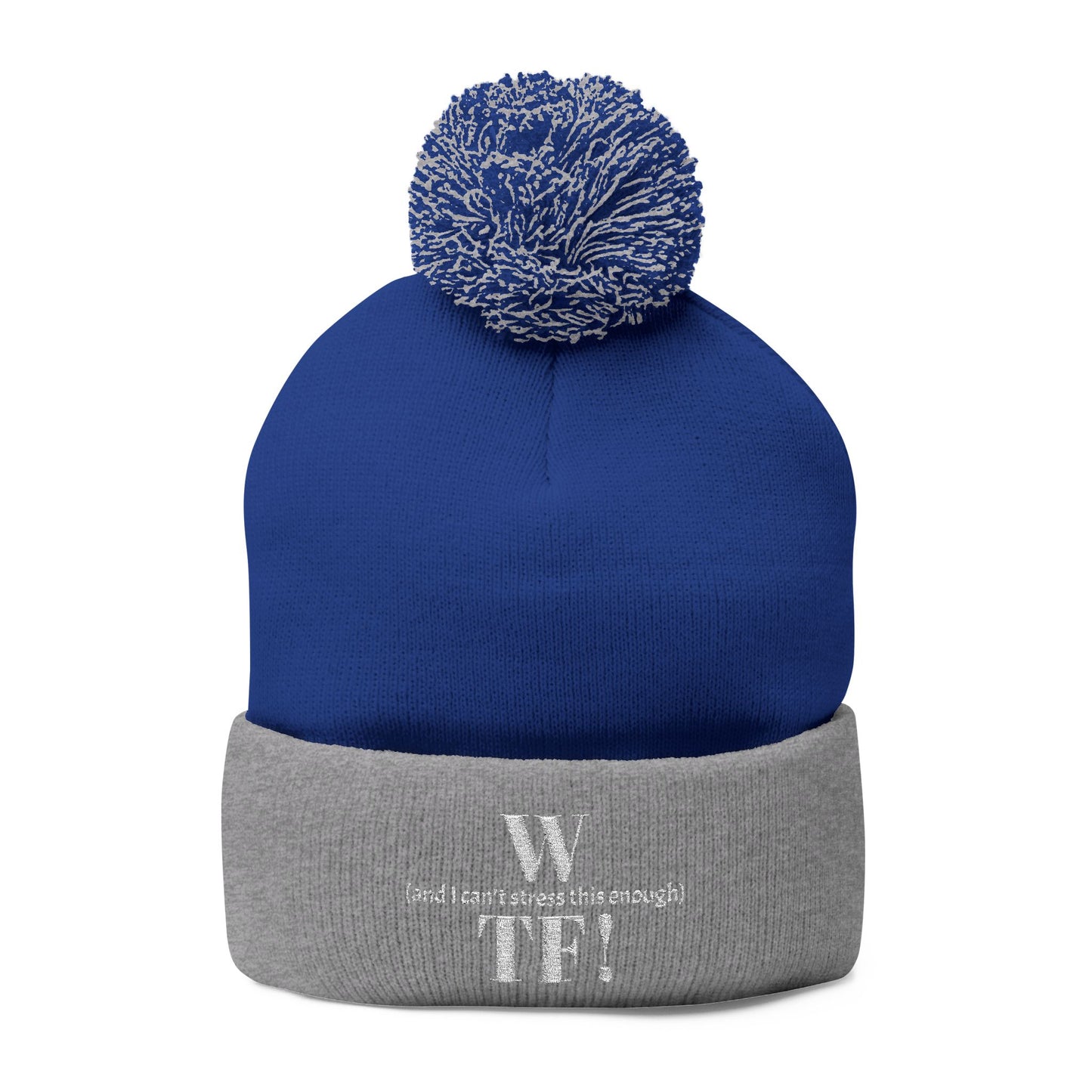 WTF Pom-Pom Knit Cap (Embroidery) - white font in multiple colors