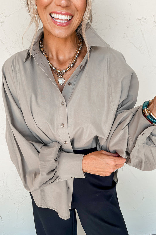 Side Slits Loose Fit Button Down Shirt