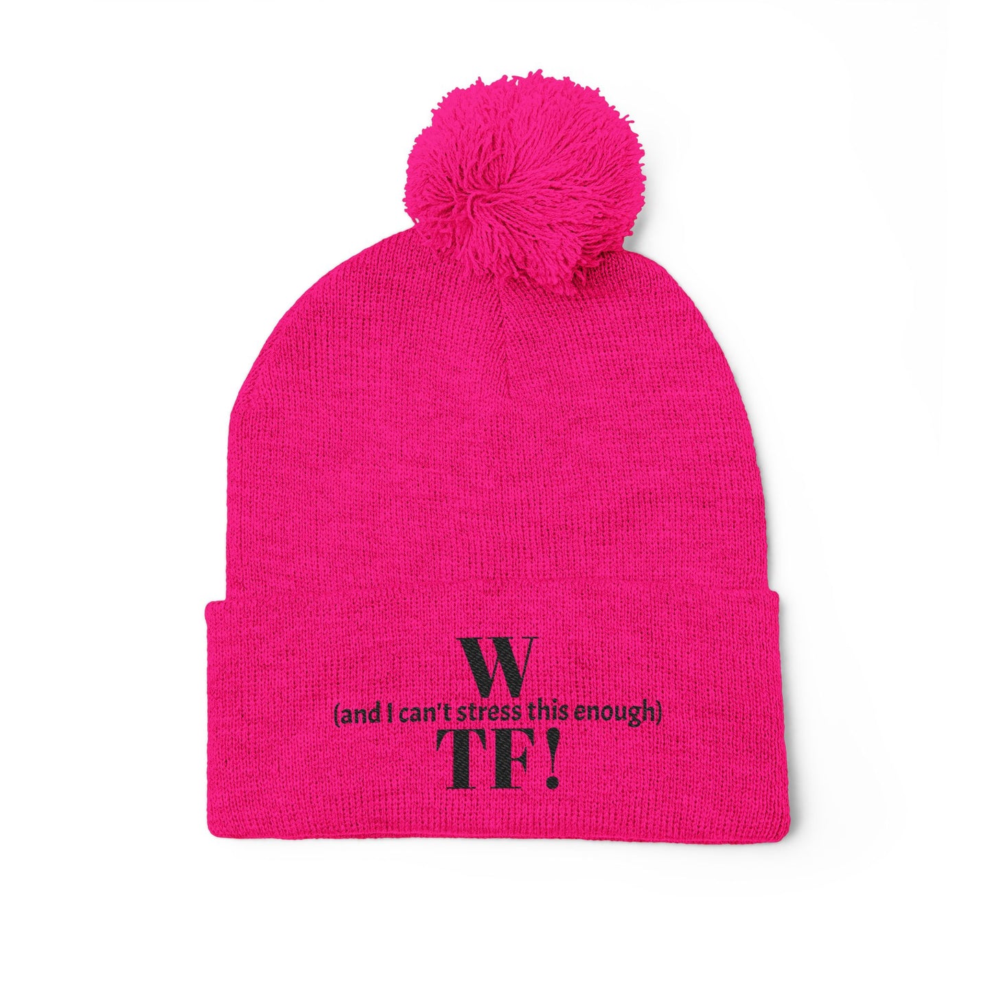 WTF Pom-Pom Knit Cap (Embroidery) - black font in multiple colors