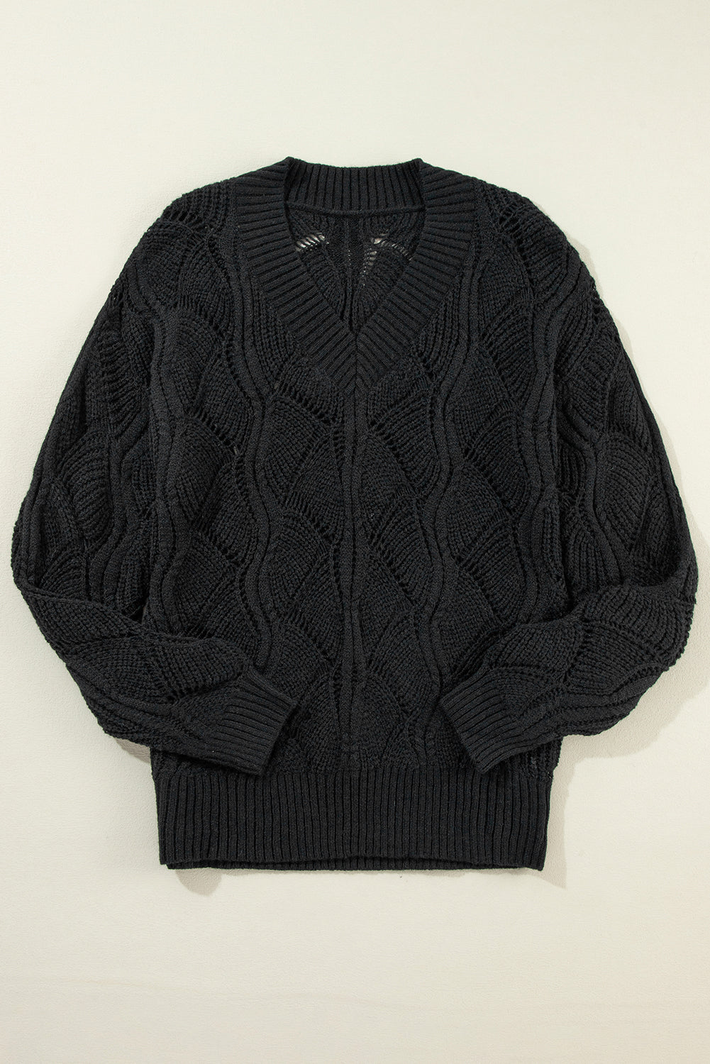 Hollowed Out Knit Drop Shoulder Sweater