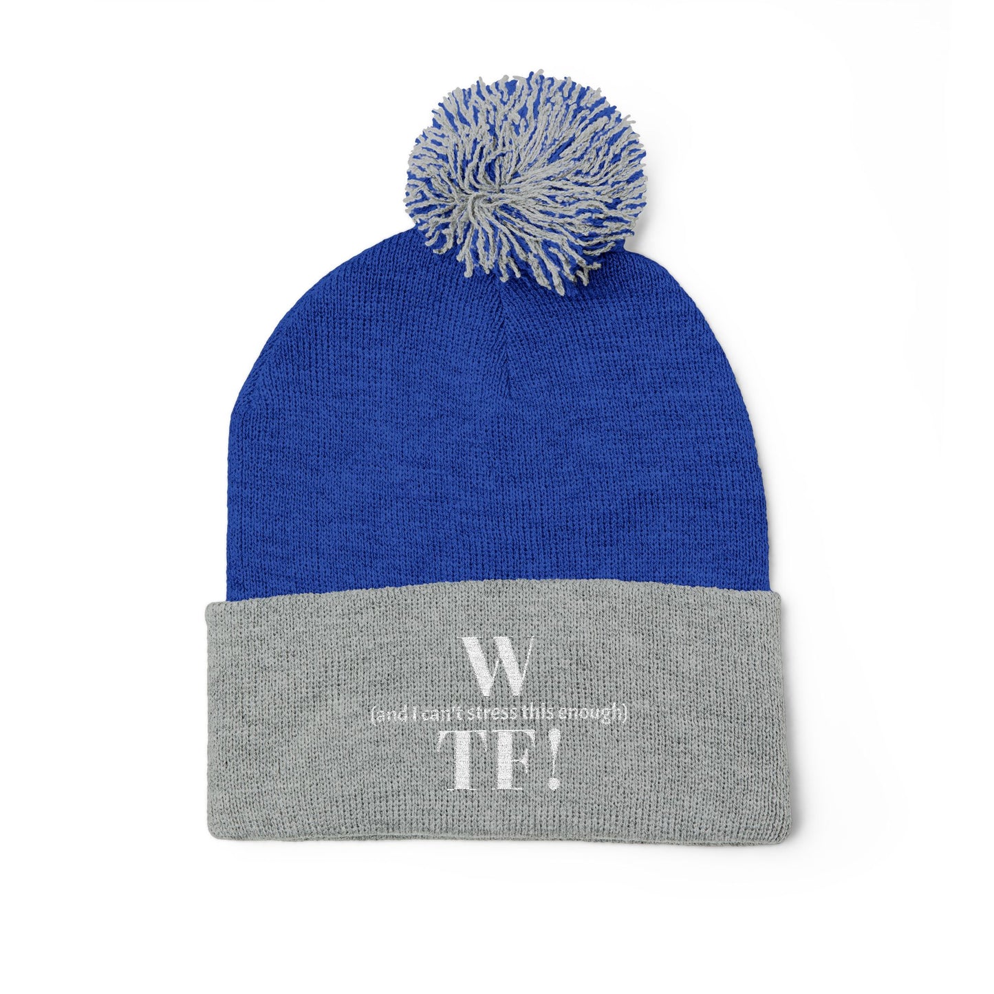 WTF Pom-Pom Knit Cap (Embroidery) - white font in multiple colors
