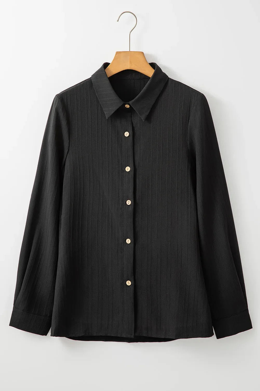 Sophisticated Textured Long Sleeve Shirt with Collared Neckline for Women