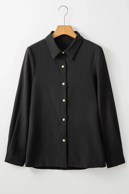 Sophisticated Textured Long Sleeve Shirt with Collared Neckline for Women